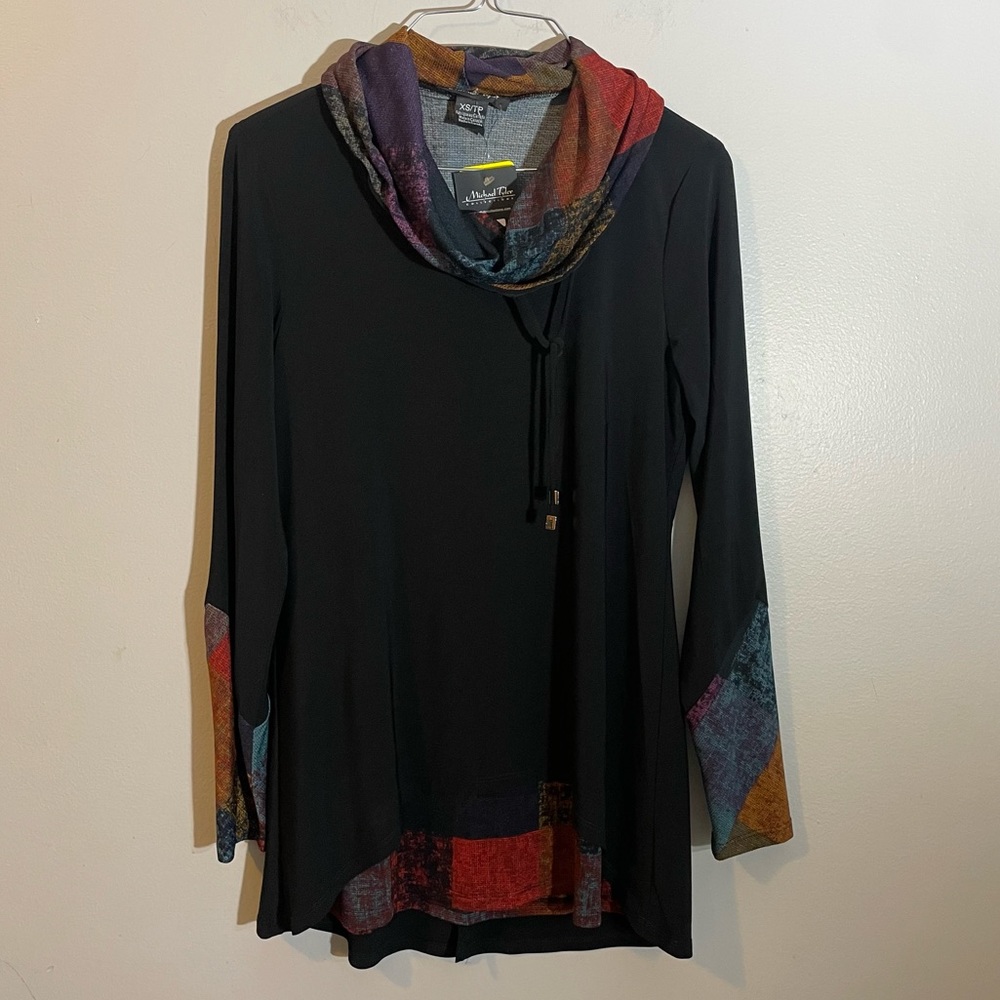 Michael Tyler Long Sleeve Cowl Neck Layered Top